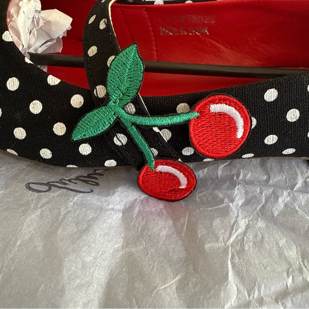 LULU HUN 50s Sally Cherry Polka Flats in Black - Picture 14 of 16